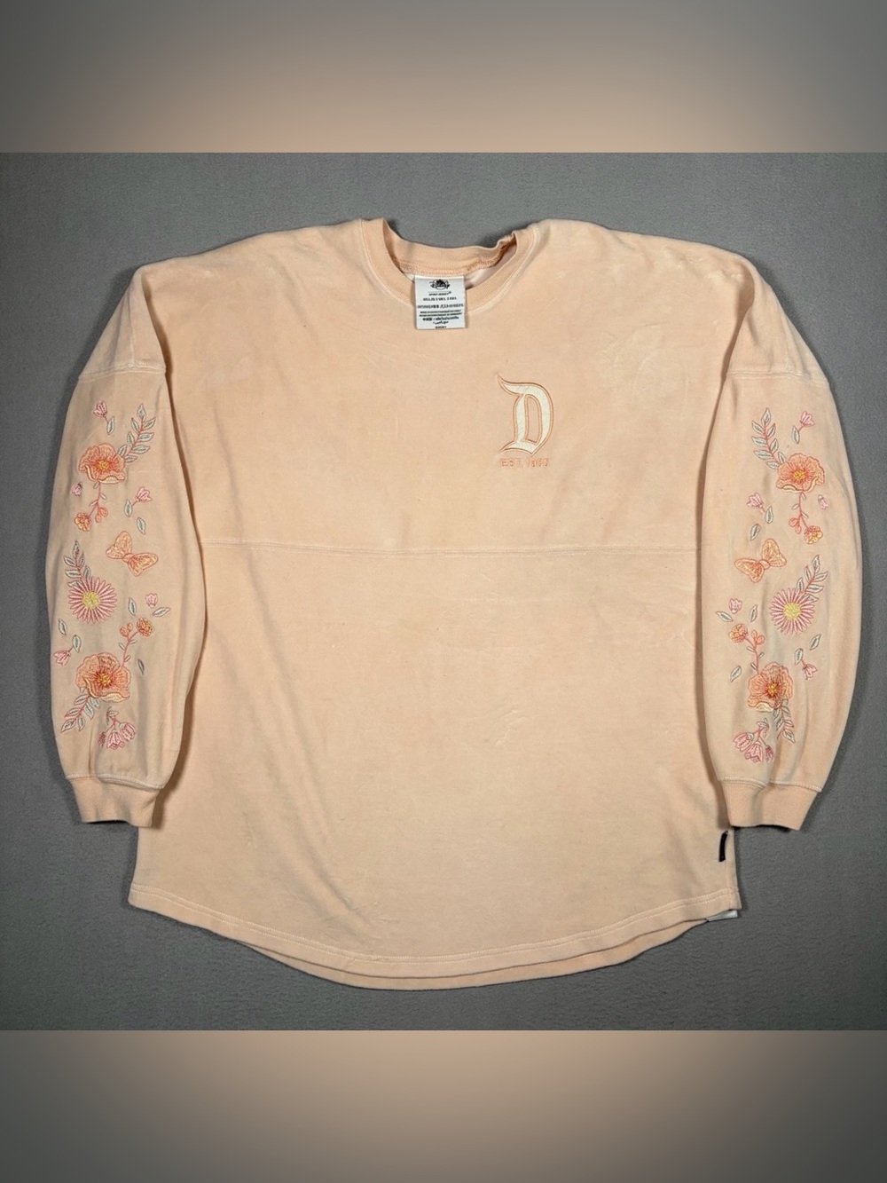 Walt Disney World Spirit Jersey Adult  Large Pink/Peach Velour Floral Embroidery